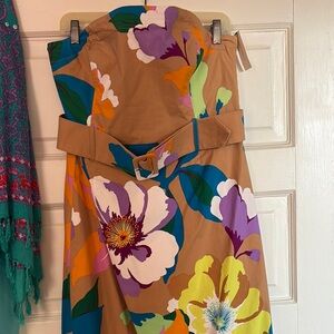 Anthropologie floral Strapless Sundress